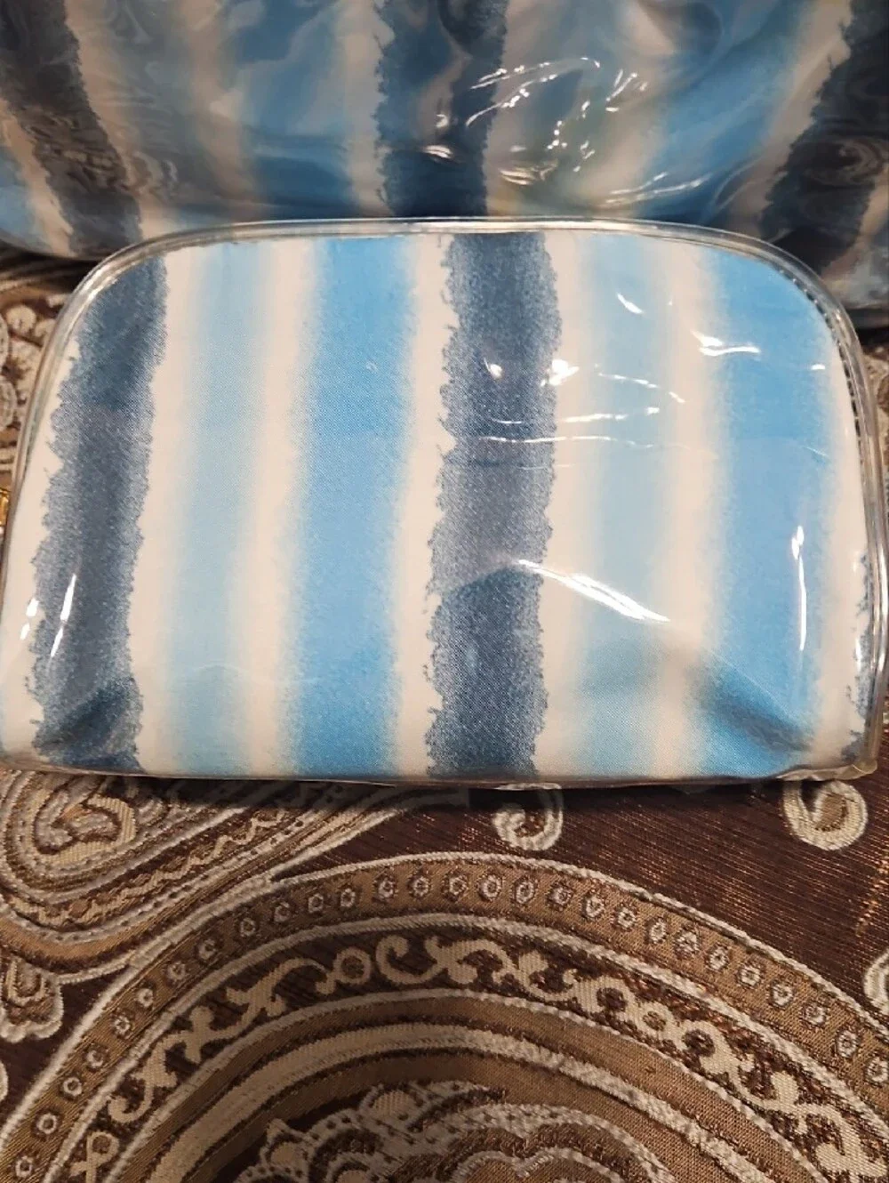 Striped Blue Travel Cosmetic Bag Set - ESTEE LAUDER NEW NEVER USED!!!